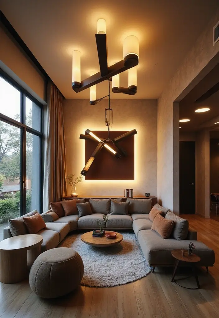 25 Modern Lighting Design Living Room Ideas That Brighten Your Space - 15. Geometric Lighting Designs