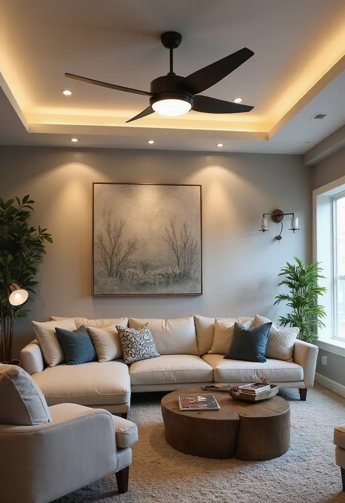 25 Modern Lighting Design Living Room Ideas That Brighten Your Space - 22. Ceiling Fans with Lights