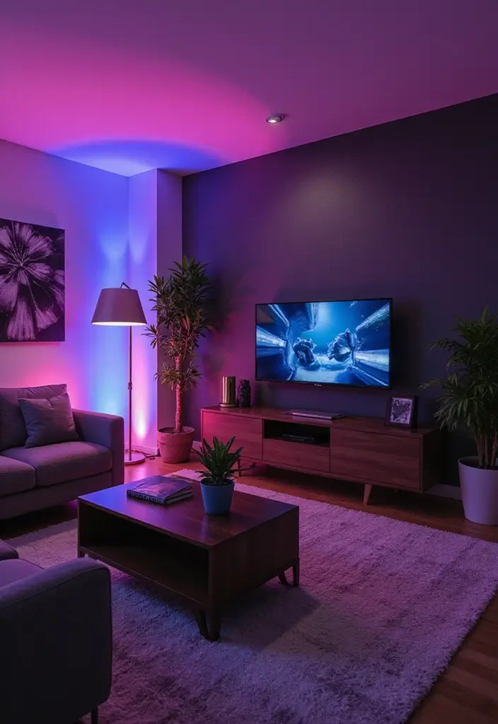 25 Modern Lighting Design Living Room Ideas That Brighten Your Space - 25. Smart Mood Lighting