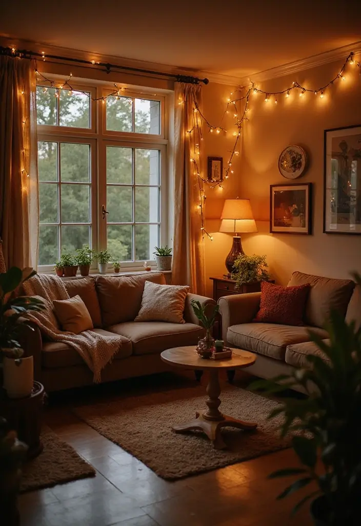 25 Modern Lighting Design Living Room Ideas That Brighten Your Space - 9. Eco-Friendly String Lights