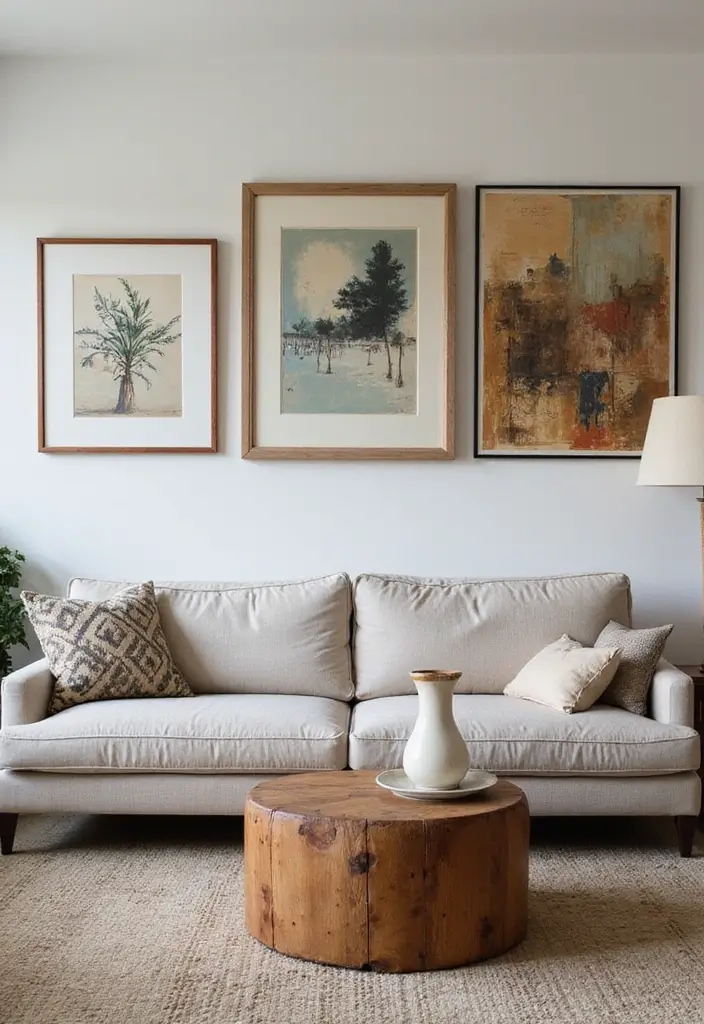 27 Art Wall Living Room Ideas That Feel Creative and Expressive - 22. Art as a Conversation Starter