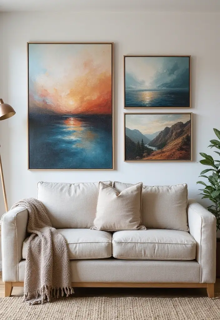 27 Art Wall Living Room Ideas That Feel Creative and Expressive - 24. Art with Movement and Emotion