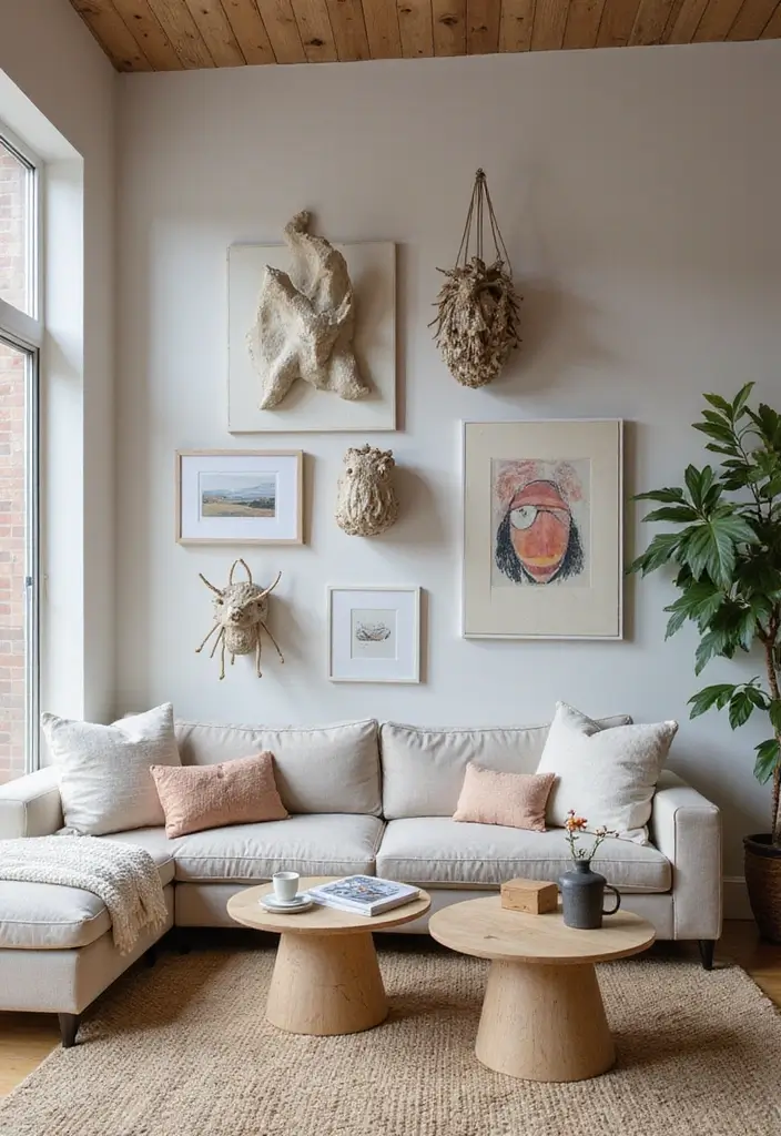 27 Art Wall Living Room Ideas That Feel Creative and Expressive - 25. Innovative Art Installations