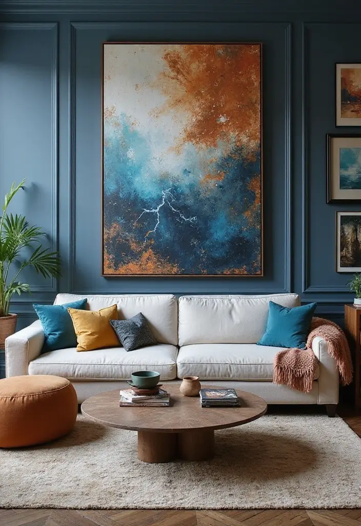 27 Blue and Copper Living Room Ideas That Feel Chic and Unique - 11. Unique Art Pieces