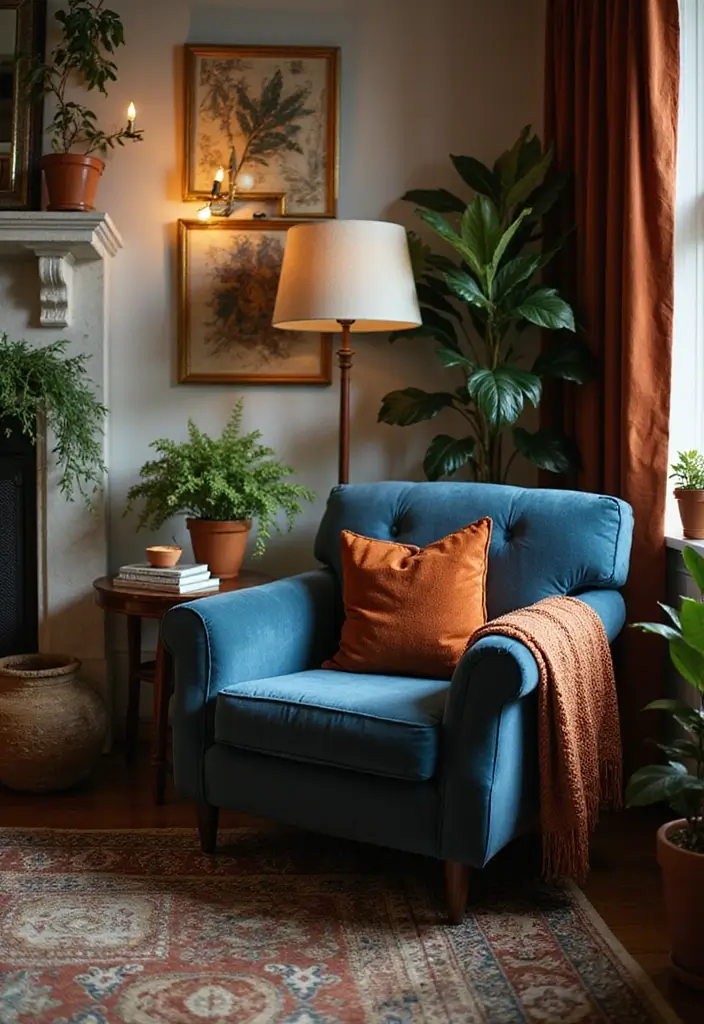 27 Blue and Copper Living Room Ideas That Feel Chic and Unique - 15. Cozy Nooks