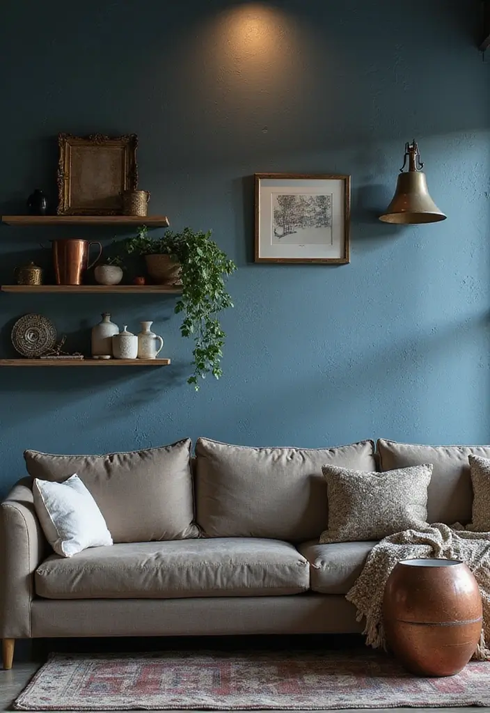 27 Blue and Copper Living Room Ideas That Feel Chic and Unique - 18. Textured Walls