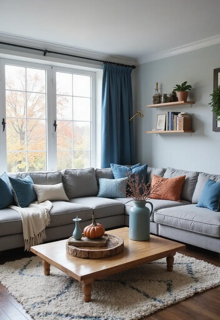 27 Blue and Copper Living Room Ideas That Feel Chic and Unique - 20. Seasonal Decor