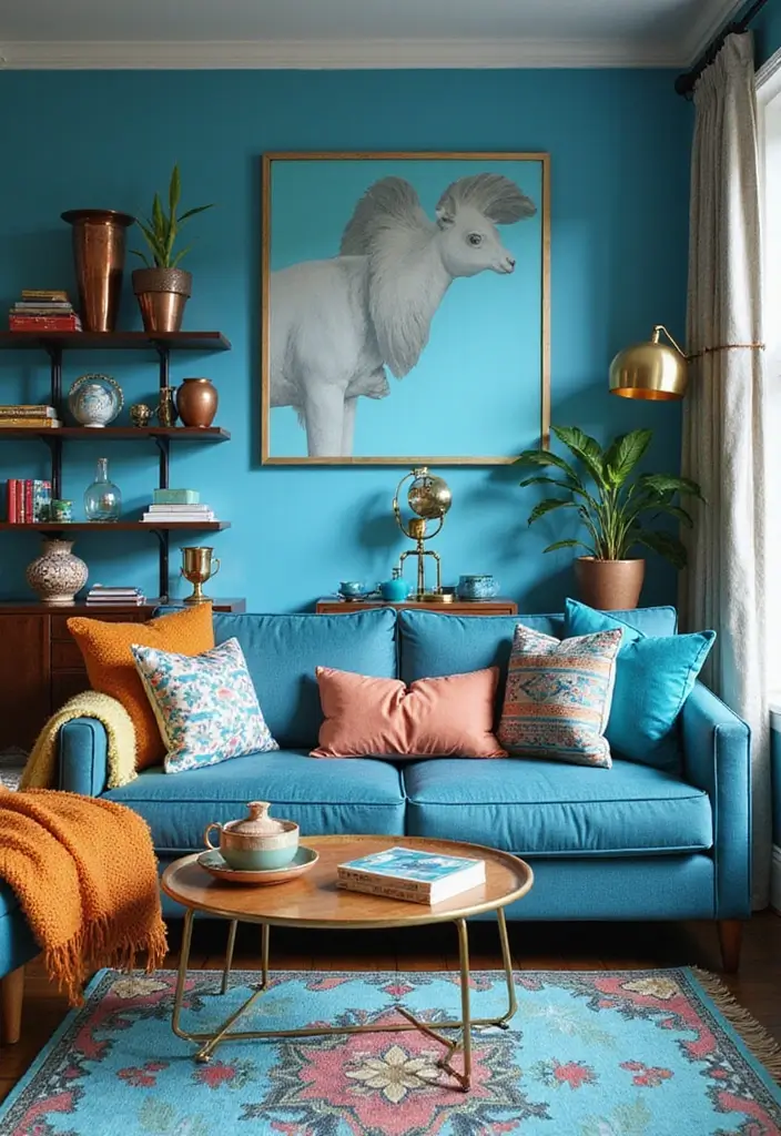 27 Blue and Copper Living Room Ideas That Feel Chic and Unique - 21. Playful Accessories