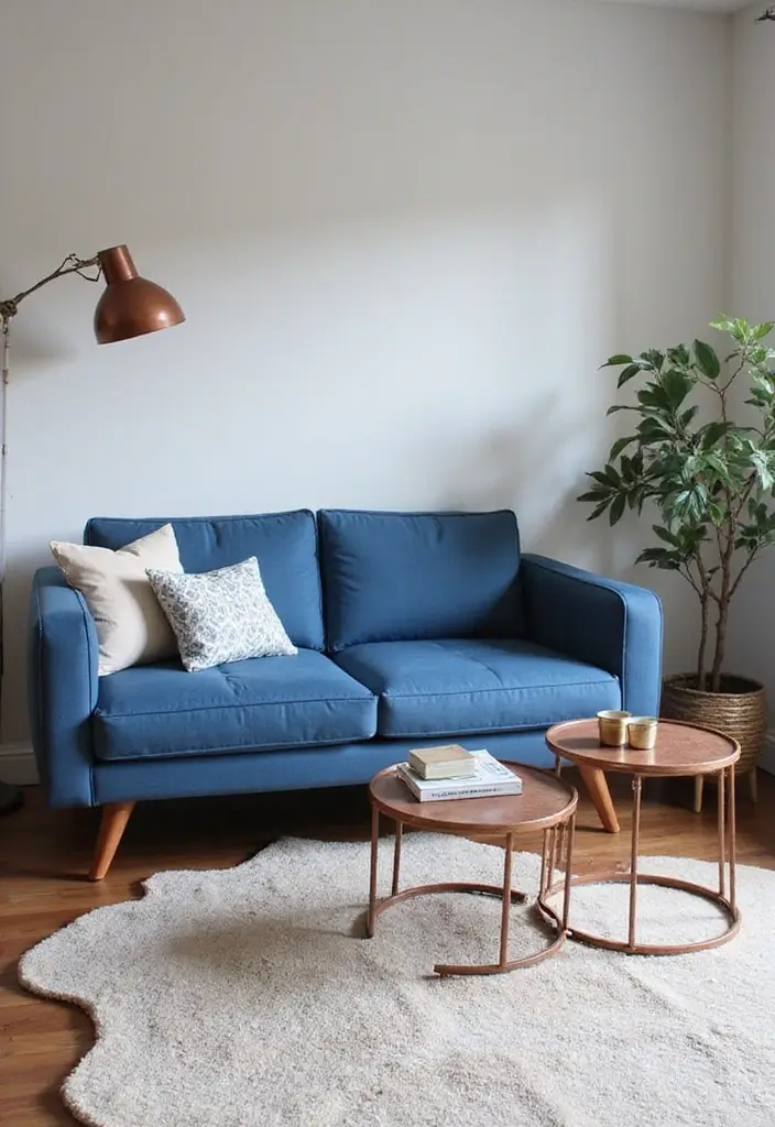 27 Blue and Copper Living Room Ideas That Feel Chic and Unique - 22. Minimalist Approach