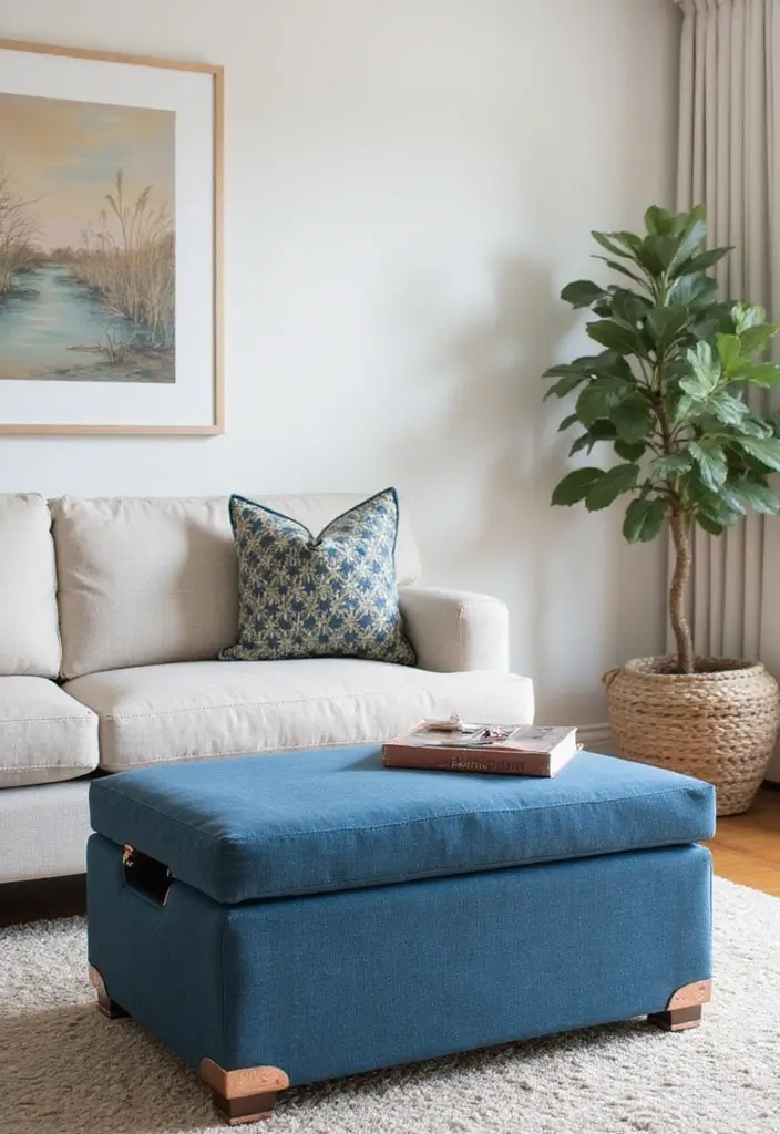 27 Blue and Copper Living Room Ideas That Feel Chic and Unique - 27. Innovative Storage Solutions