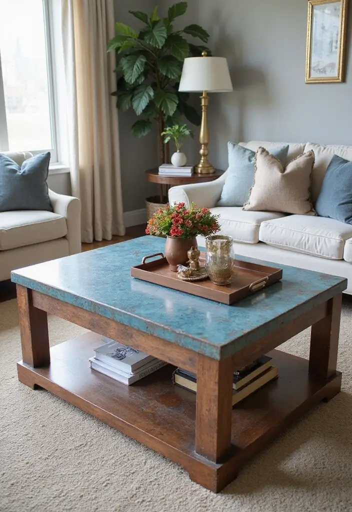 27 Blue and Copper Living Room Ideas That Feel Chic and Unique - 7. Unique Coffee Table Designs