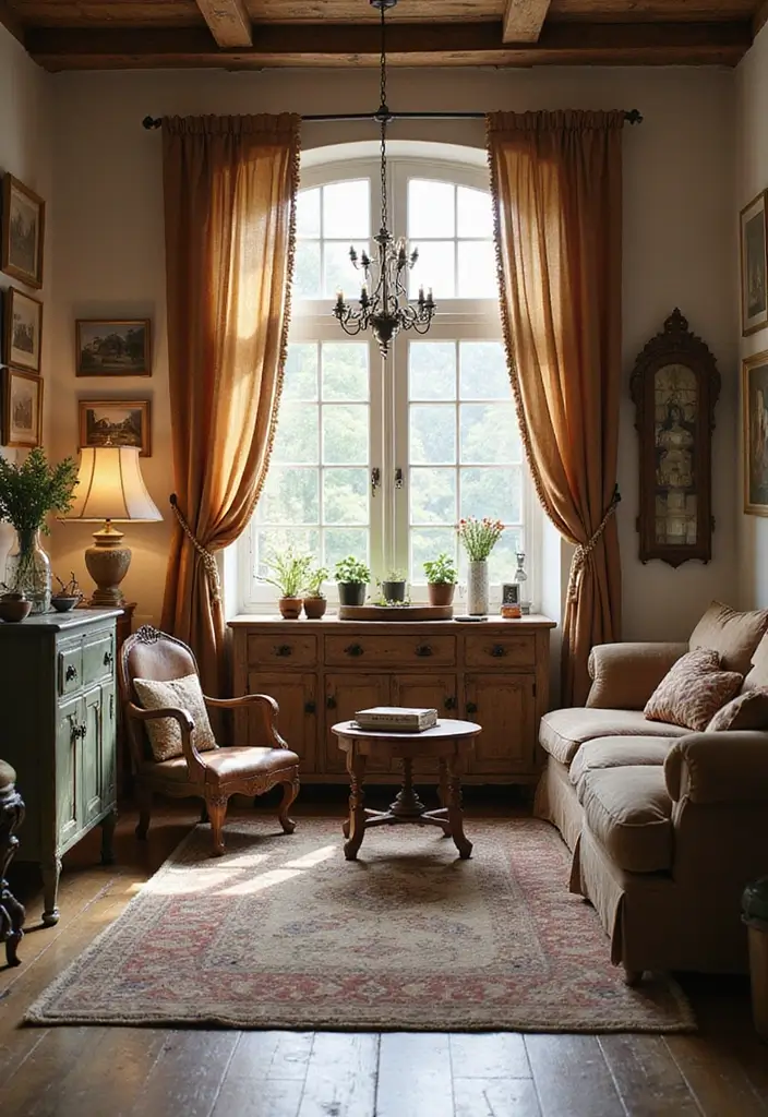 27 Brown Curtains Living Room Ideas That Feel Warm and Elegant - 10. Rustic Farmhouse Charm