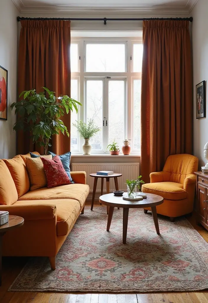 27 Brown Curtains Living Room Ideas That Feel Warm and Elegant - 25. Statement Accessories to Offset Brown Curtains