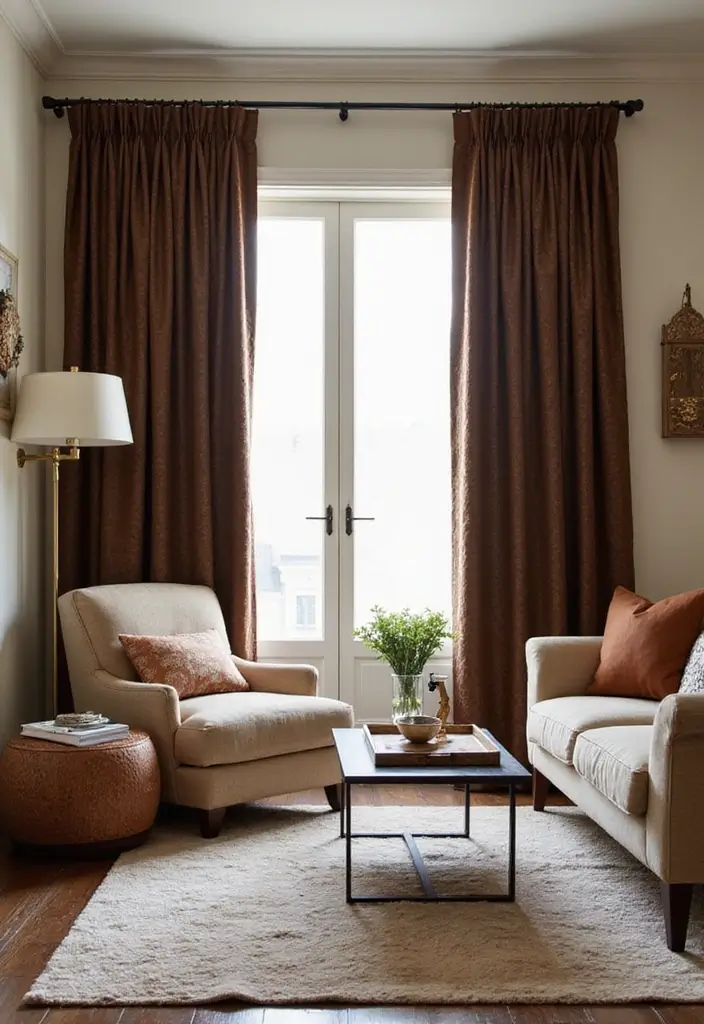 27 Brown Curtains Living Room Ideas That Feel Warm and Elegant - 3. Textured Brown for Added Depth