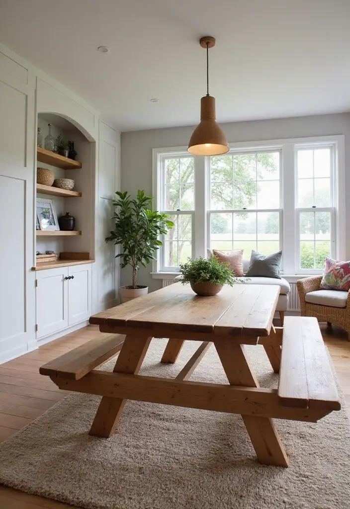 27 Built In Seating Living Room Ideas That Feel Smart and Cozy - 21. Built-In Picnic Table Setup