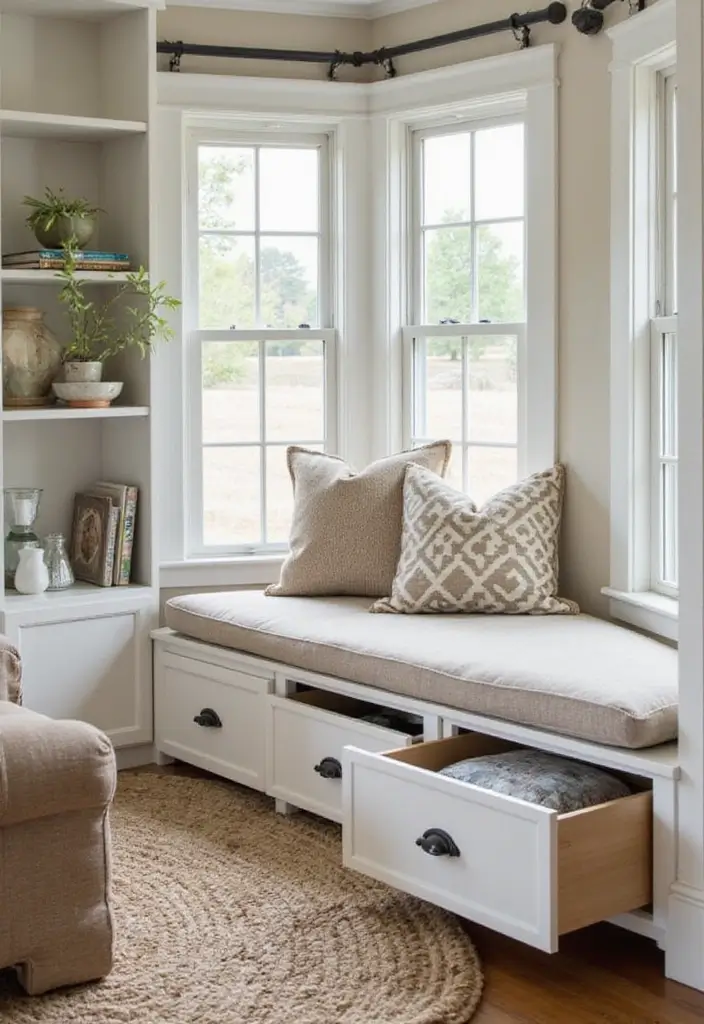 27 Built In Seating Living Room Ideas That Feel Smart and Cozy - 25. Built-In Seating with Storage Drawers