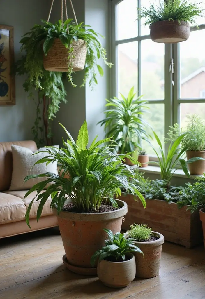 27 Cozy Country Living Room Ideas That Feel Inviting and Timeless - 10. Greenery and Plants