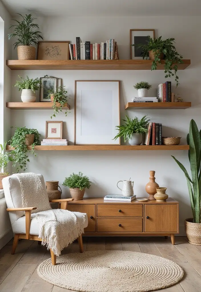 27 Cozy Country Living Room Ideas That Feel Inviting and Timeless - 23. Opt for Open Shelving
