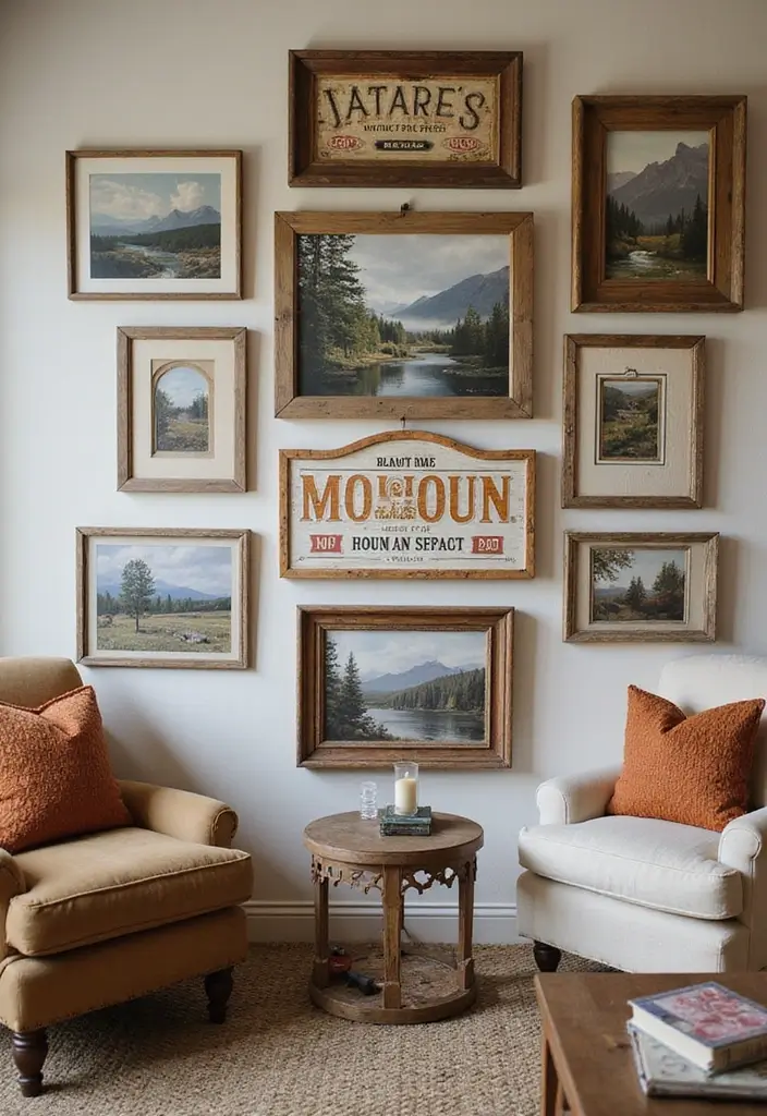27 Cozy Country Living Room Ideas That Feel Inviting and Timeless - 8. Rustic Wall Art