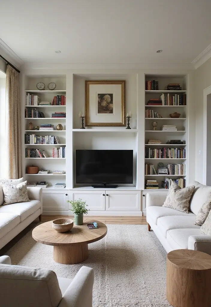 27 Double Wide Living Room Ideas That Feel Spacious and Comfortable - 11. Built-In Shelving
