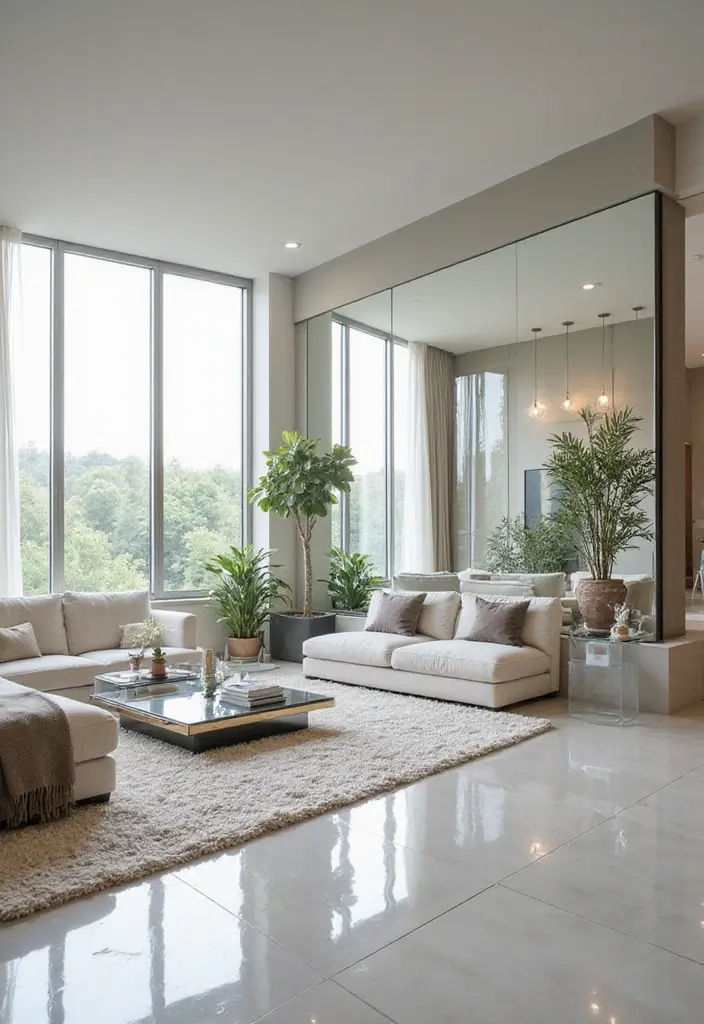27 Double Wide Living Room Ideas That Feel Spacious and Comfortable - 27. Reflective Surfaces