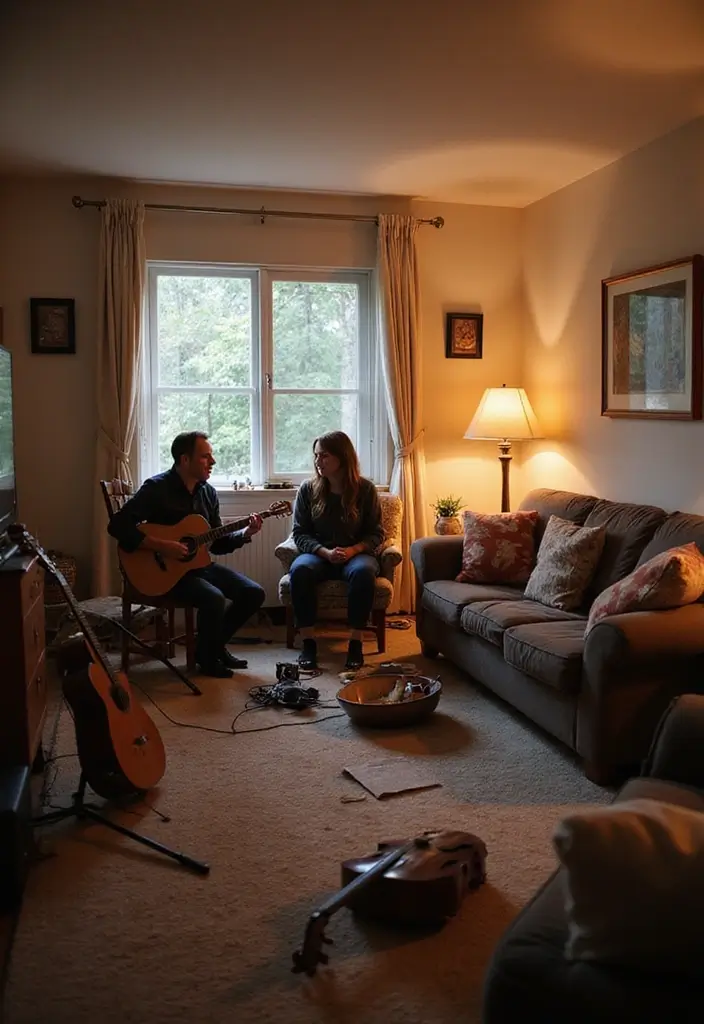 27 Living Room Date Night Ideas That Feel Romantic and Cozy - 13. Music Jam Session