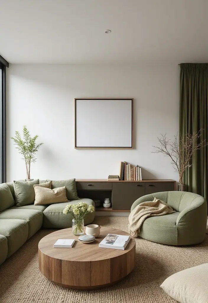 27 Living Room Olive Green Ideas That Feel Earthy and Peaceful - 14. Minimalist Decor Approach