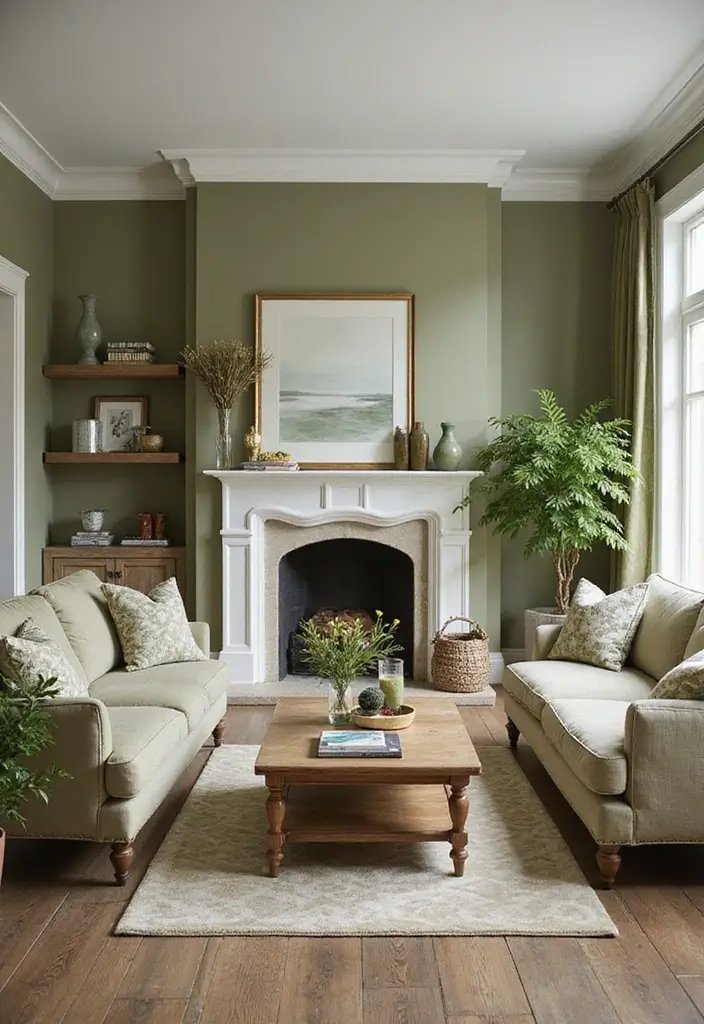 27 Living Room Olive Green Ideas That Feel Earthy and Peaceful - 27. Wrap It All Up with A Green Theme