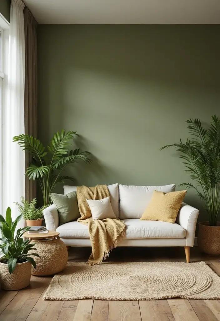 27 Living Room Olive Green Ideas That Feel Earthy and Peaceful - 5. Eco-Friendly Paint Choices
