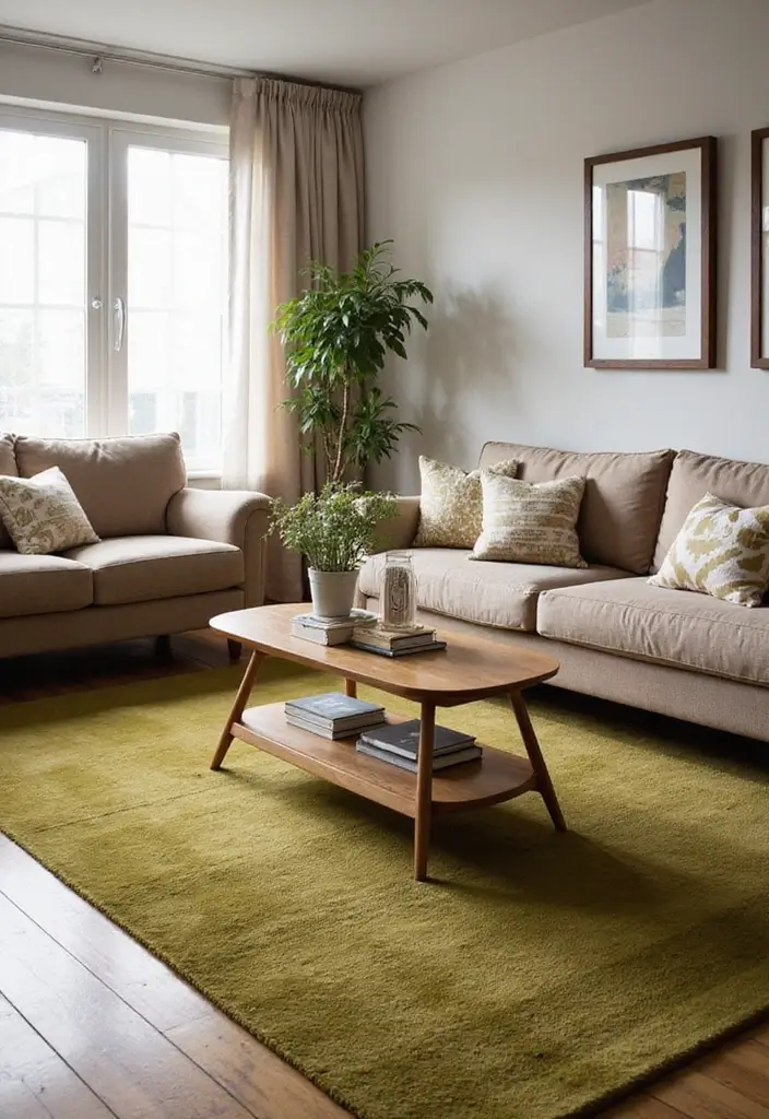 27 Living Room Olive Green Ideas That Feel Earthy and Peaceful - 8. Olive Green Rugs