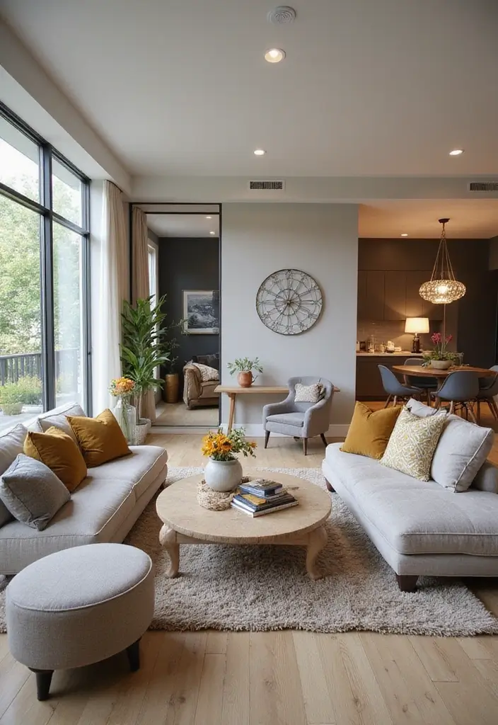 27 Modern Apartment Living Room Ideas That Feel Sleek and Compact - 1. Open Concept with Defined Zones