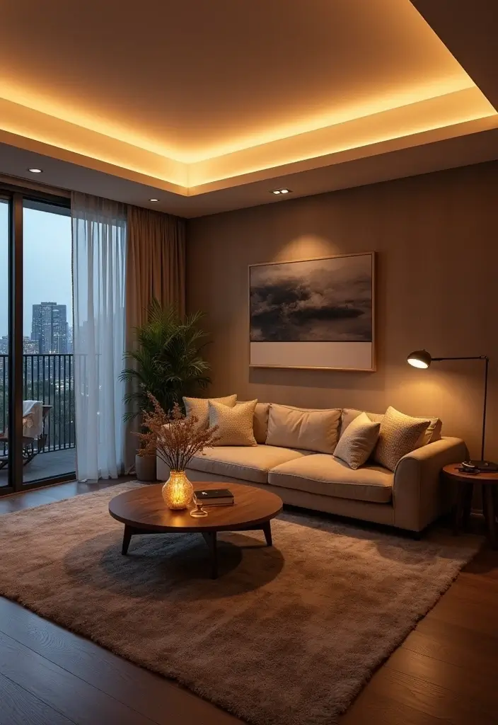 27 Modern Apartment Living Room Ideas That Feel Sleek and Compact - 7. Smart Lighting Solutions
