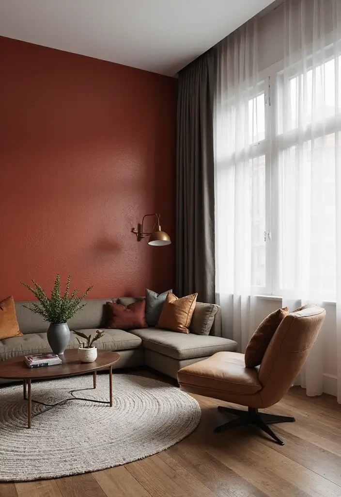 27 Modern Apartment Living Room Ideas That Feel Sleek and Compact - 9. Colorful Accent Walls