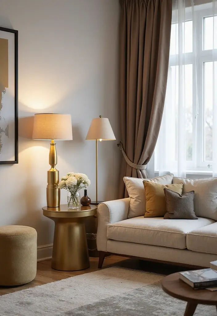 27 Navy Blue and Gold Living Room Ideas That Feel Rich and Modern - 15. Gold Table Lamps