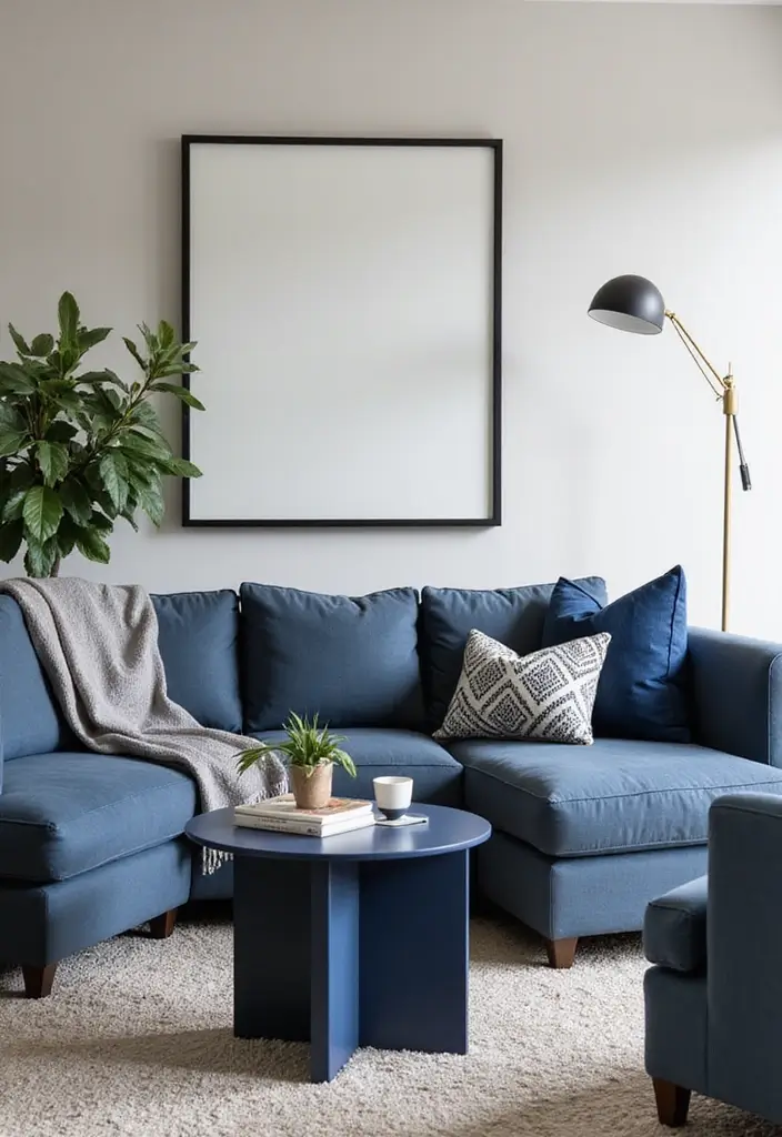 27 Navy Blue and Gold Living Room Ideas That Feel Rich and Modern - 21. Navy Blue Accent Tables