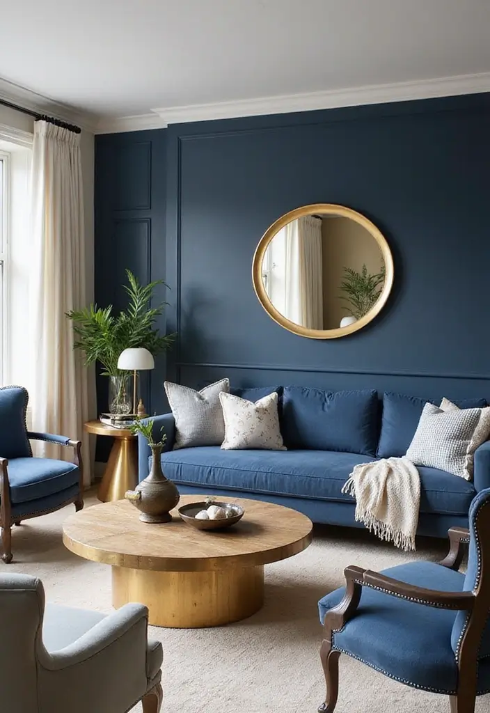 27 Navy Blue and Gold Living Room Ideas That Feel Rich and Modern - 27. Final Touches with Gold and Navy Accessories