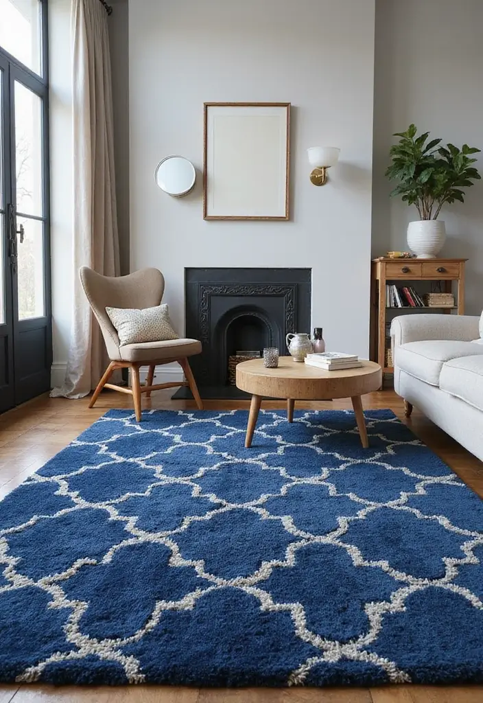 27 Navy Blue and Gold Living Room Ideas That Feel Rich and Modern - 3. Navy Blue Area Rug