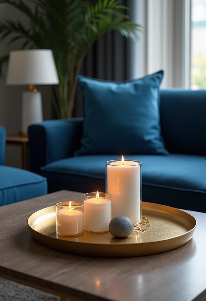 27 Navy Blue and Gold Living Room Ideas That Feel Rich and Modern - 9. Gold Decorative Trays