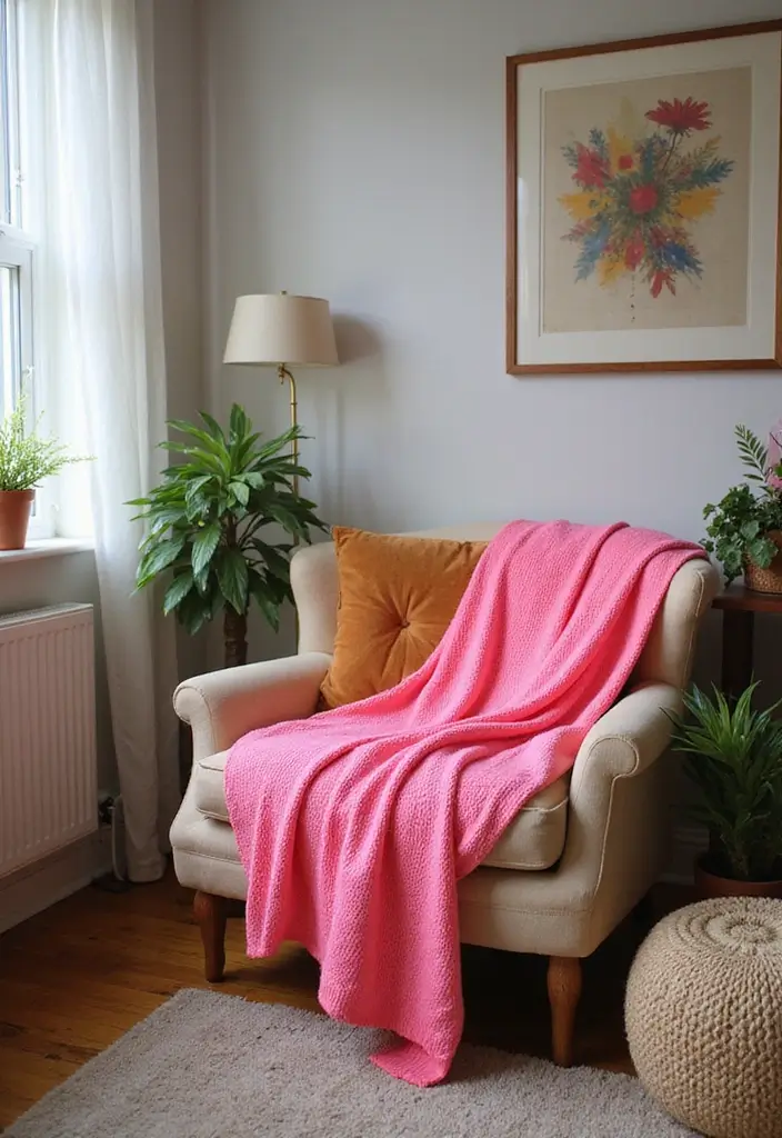 27 Neon Living Room Aesthetic Ideas That Feel Bold and Trendy - 11. Neon Throw Blankets