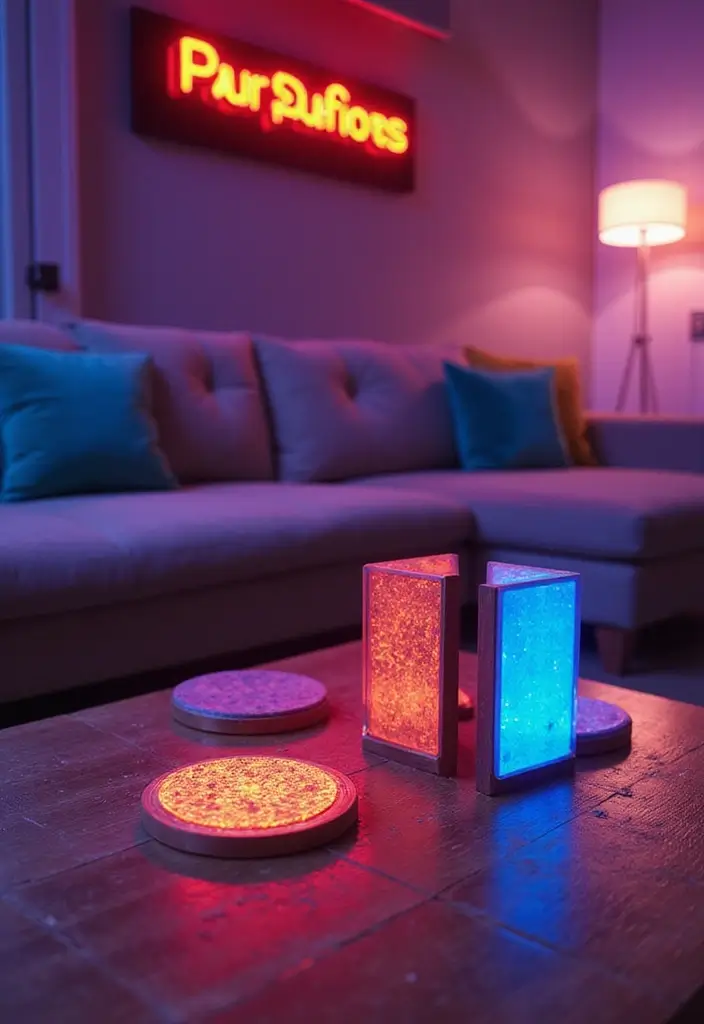 27 Neon Living Room Aesthetic Ideas That Feel Bold and Trendy - 12. Neon Accessories