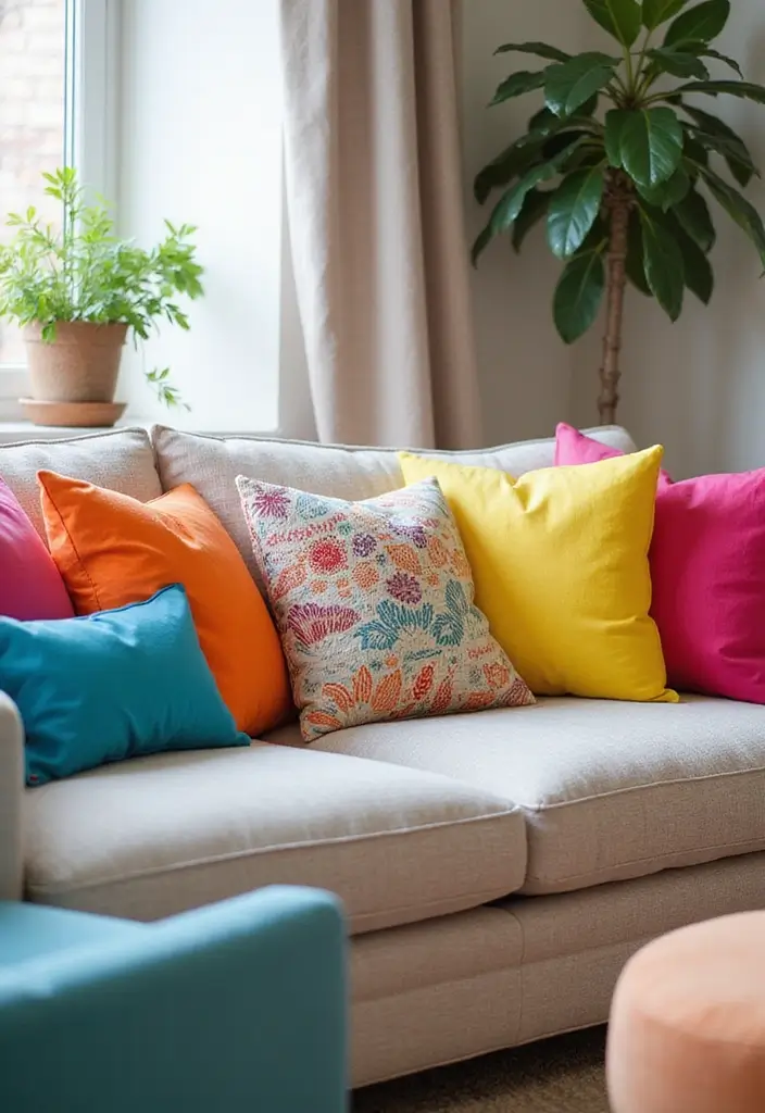 27 Neon Living Room Aesthetic Ideas That Feel Bold and Trendy - 5. Neon Throw Pillows