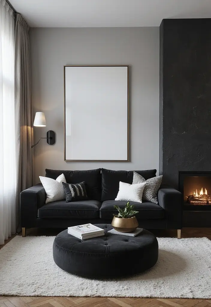 27 Sims 4 Living Room Ideas No CC That Look Realistic and Creative - 20. Sophisticated Monochrome