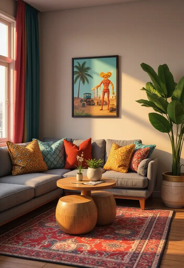 27 Sims 4 Living Room Ideas No CC That Look Realistic and Creative - 22. Cultural Fusion