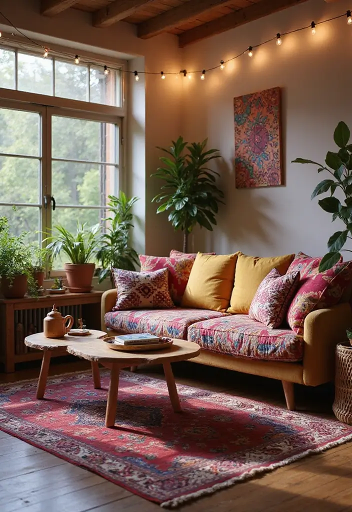 27 Sims 4 Living Room Ideas No CC That Look Realistic and Creative - 7. Colorful Bohemian Style