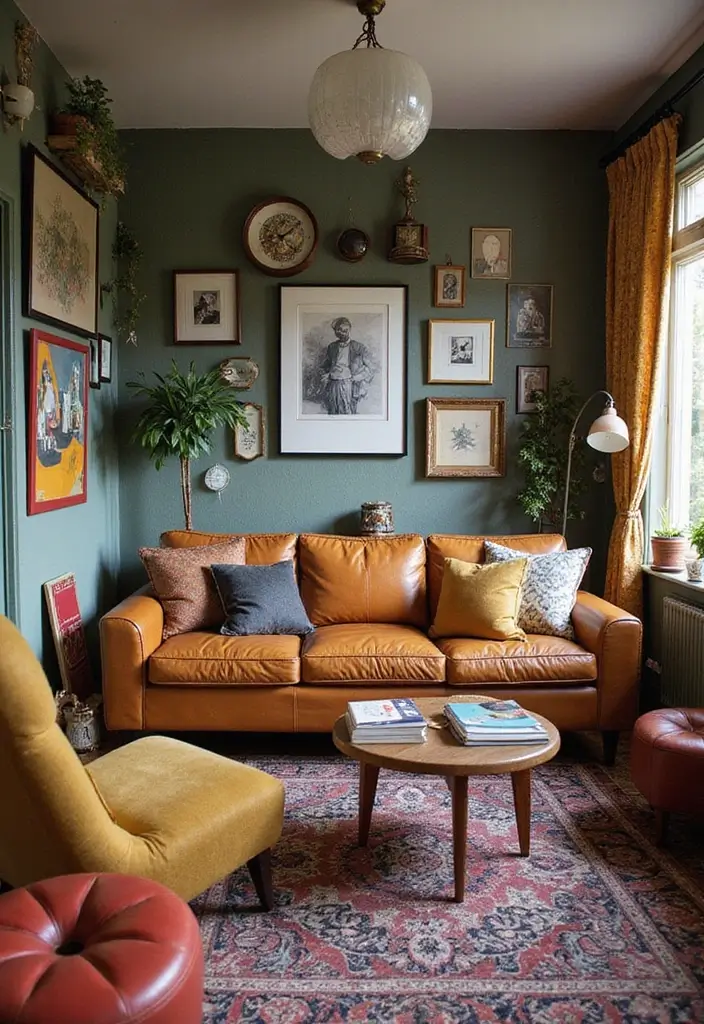 27 Tan Leather Sofa Living Room Color Schemes That Feel Rich and Inviting - 13. Vintage Finds: Unique and Personal
