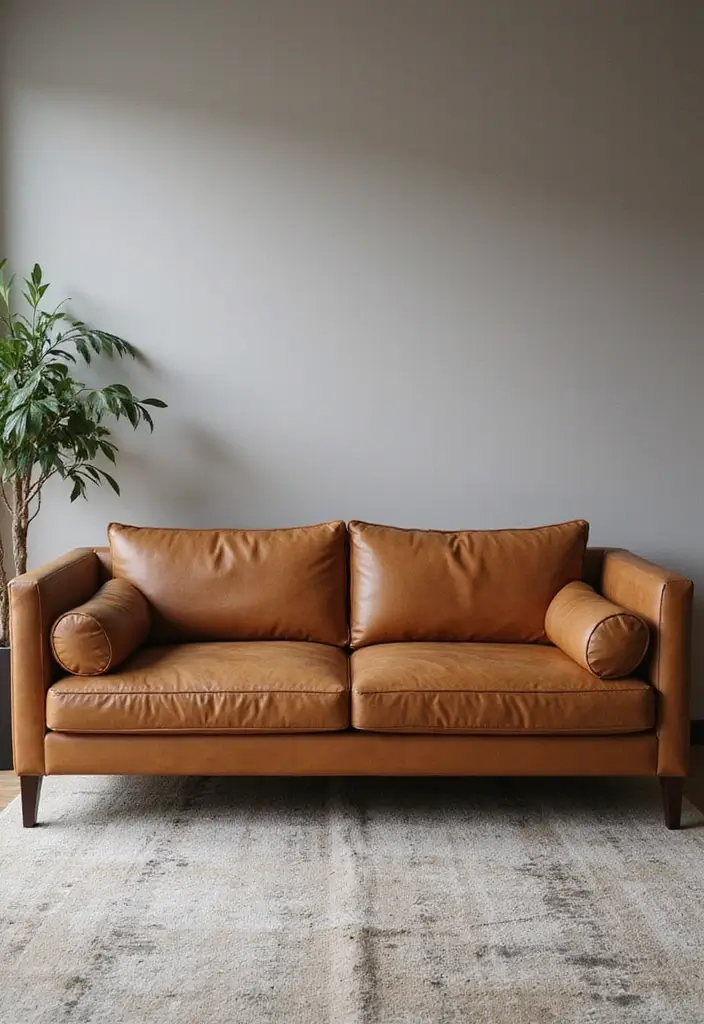 27 Tan Leather Sofa Living Room Color Schemes That Feel Rich and Inviting - 16. Monochromatic Neutrals: Sleek and Modern