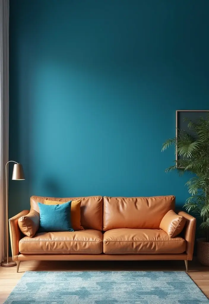 27 Tan Leather Sofa Living Room Color Schemes That Feel Rich and Inviting - 3. Bold Blues: Striking and Inviting