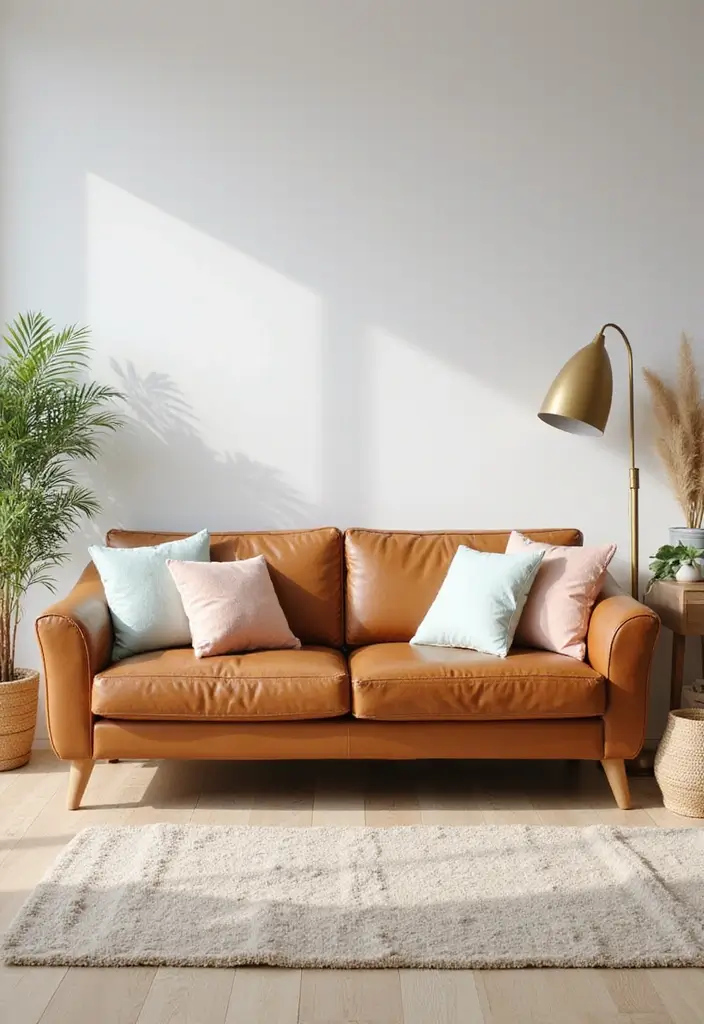 27 Tan Leather Sofa Living Room Color Schemes That Feel Rich and Inviting - 4. Soft Pastels: Light and Airy