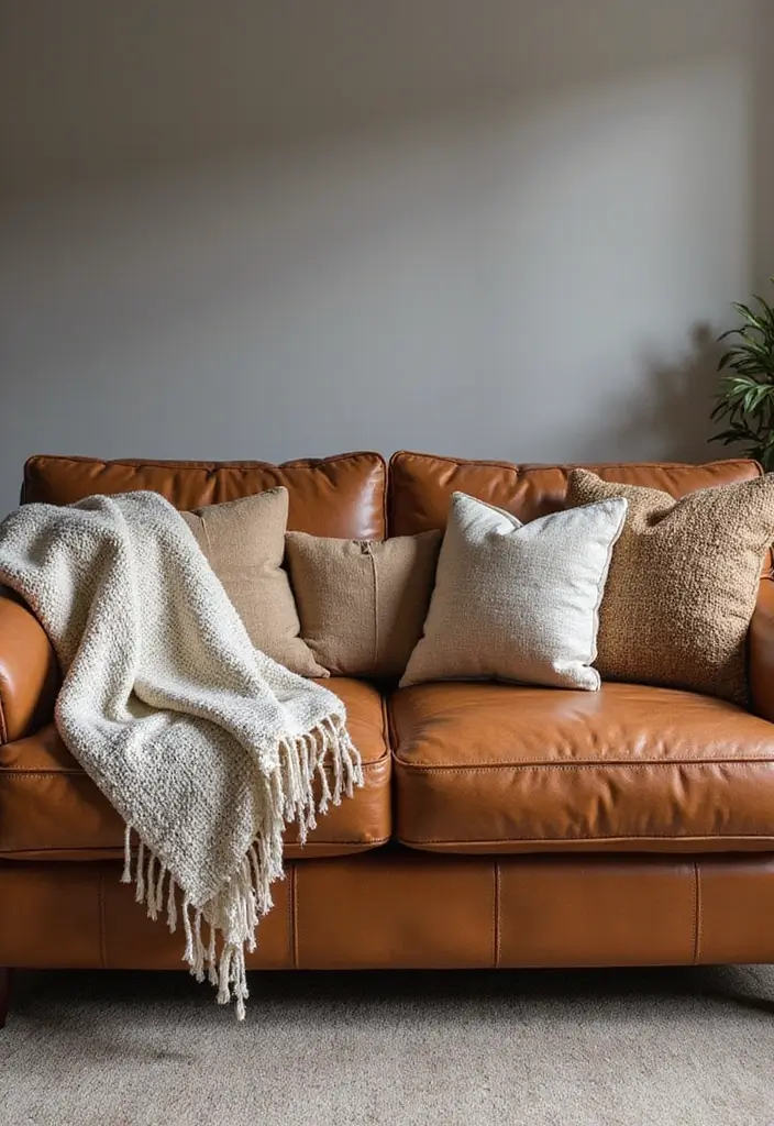 27 Tan Leather Sofa Living Room Color Schemes That Feel Rich and Inviting - 7. Textured Layers: Depth and Warmth