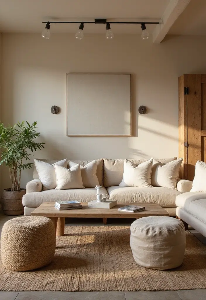 27 Tan Living Room Ideas That Feel Earthy and Inviting - 1. Earthy Textures with Natural Wood